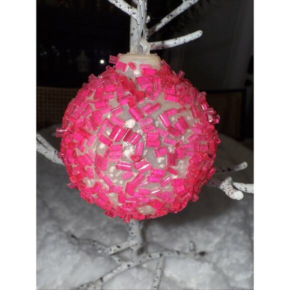 VTG JEWEL BRITE PINK SUGAR ANGEL TINSEL DIORAMA PLASTIC ORNAMENT - Picture 3 of 5